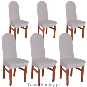 Zestaw 6 szt. pokrowców na krzesło z zaokrąglonym oparciem, welurowe - jasnoszare